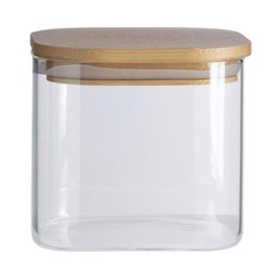 Pote de Vidro com Tampa de Bambu Oikos 600ml Hermético Quadrado - 1