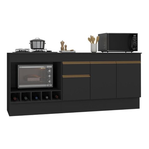 Kit Balcão de Cozinha para Pia e Cooktop/Forno com Rodapé 190cm Veneza Multimóveis MP2995 Preto/