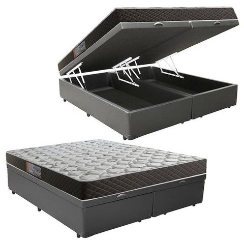 Cama Box Baú Queen Colchão Mola Ensacada Belos Sonhos + Box Suede 69x158x198 Cinza