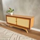 Ver imagem 2 de Rack Sala Tv até 50 Polegadas Ricco 113 Cm Laminado com Portas em Palhinha Amêndoa