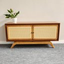 Ver imagem 4 de Rack Sala Tv até 50 Polegadas Ricco 113 Cm Laminado com Portas em Palhinha Amêndoa