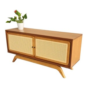 Rack Sala Tv até 50 Polegadas Ricco 113 Cm Laminado com Portas em Palhinha Amêndoa