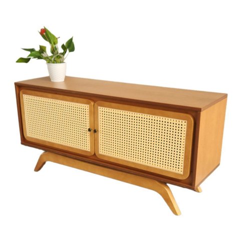 Rack Sala Tv até 50 Polegadas Ricco 113 Cm Laminado com Portas em Palhinha Amêndoa