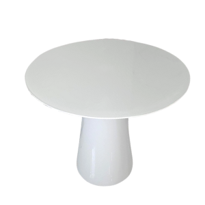Mesa de Jantar Cone 100 Cm Tampo Laca Branca + Vidro Base Branca
