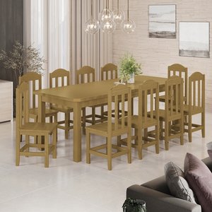 Mesa Safira em Madeira Maciça 220x88 com 10 Cadeiras Nogueira Nemargi