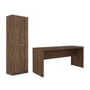 Ver imagem 1 de Escritório com Mesa para Computador Simples Gavetas e Armário 2 Portas Nogal - Fdecor