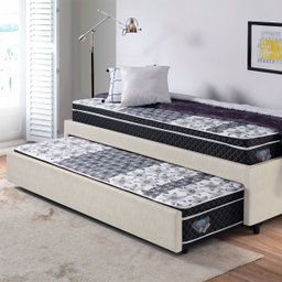 Bicama Box Solteiro Courino Linho Areia 88x188 com Dois Colchões Gransleep Molas Verticoil Ecoflex - 3