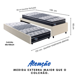 Bicama Box Solteiro Courino Linho Areia 88x188 com Dois Colchões Gransleep Molas Verticoil Ecoflex - 2