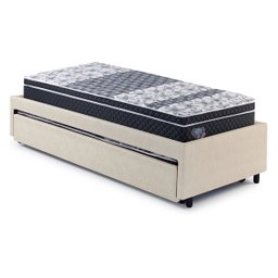 Bicama Box Solteiro Courino Linho Areia 88x188 com Dois Colchões Gransleep Molas Verticoil Ecoflex - 4
