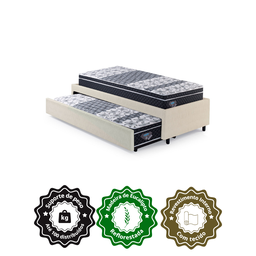 Bicama Box Solteiro Courino Linho Areia 88x188 com Dois Colchões Gransleep Molas Verticoil Ecoflex - 6
