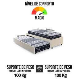 Bicama Box Solteiro Courino Linho Areia 88x188 com Dois Colchões Gransleep Molas Verticoil Ecoflex - 7