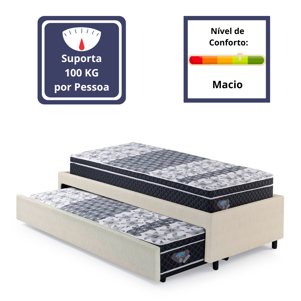 Bicama Box Solteiro Courino Linho Areia 88x188 com Dois Colchões Gransleep Molas Verticoil Ecoflex - 5