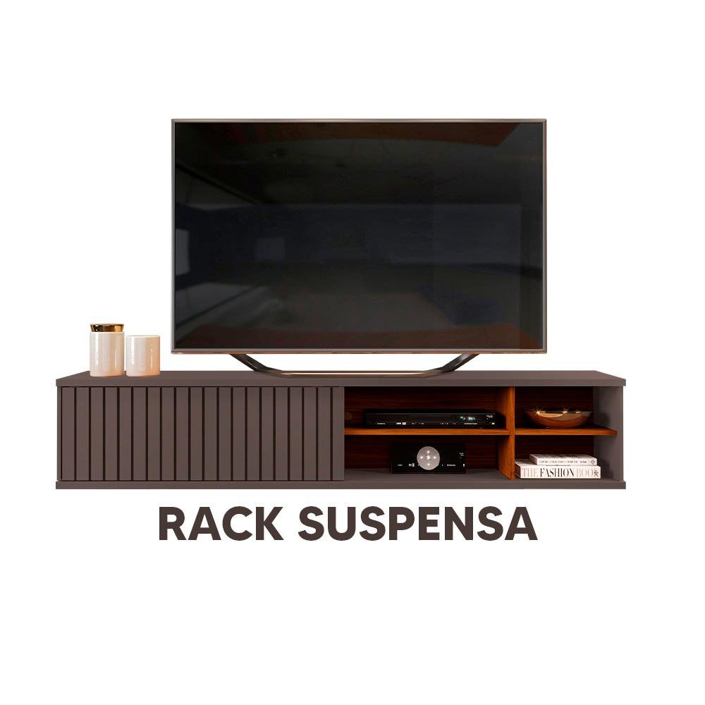 Rack Para TV Suspenso Ripado Até 70 Polegadas Cinza Urbano Nogueira Guido Shop JM - 2