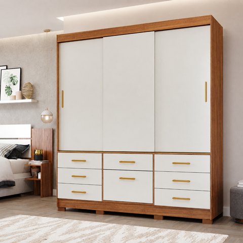 Guarda Roupa Lais 3 Portas de Correr 7 Gavetas MDF