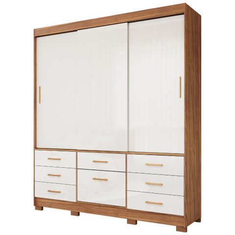 Guarda Roupa Lais 3 Portas de Correr 7 Gavetas Mdf