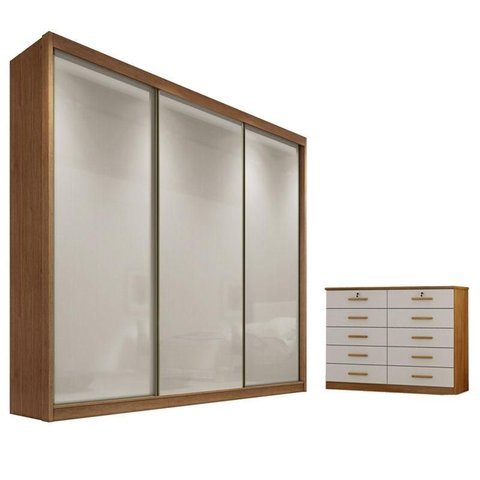 Guarda Roupa Casal Logan e Gaveteiro Milão com Chave Cumaru 25 Fendi - Novo Horizonte