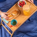 Ver imagem 4 de Bandeja Mesa Notebook Bambu Dobravel Rustica Apoio Madeira Cafe da Manha Cama Sofa Suporte Home Offi