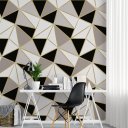 Ver imagem 1 de Papel de Parede Adesivo Geométrico Triângulo Zara Preto, Branco e Dourado