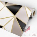 Ver imagem 3 de Papel de Parede Adesivo Geométrico Triângulo Zara Preto, Branco e Dourado
