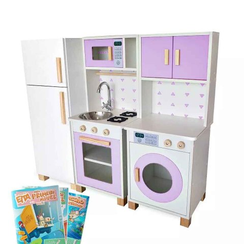Kit Mini Cozinha Infantil com Geladeira e Máquina de Lavar - Lilás