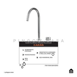 Torneira Para Banheiro Misturador Monocomando Carás Pingoo.casa - Prata - 2
