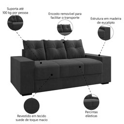 Sofá Namoradeira 3 Lugares 1,70m Ibiza Suede Selmer - 4