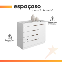 Cômoda 5 Gavetas com Porta Joias Organizador Tampo de Vidro Sevilha Aramóveis - 5