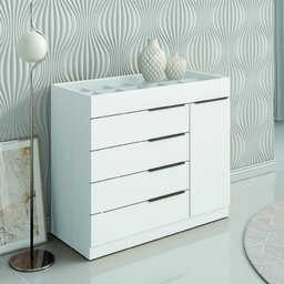 Cômoda 5 Gavetas com Porta Joias Organizador Tampo de Vidro Sevilha Aramóveis - 1