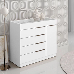 Cômoda 5 Gavetas com Porta Joias Organizador Tampo de Vidro Sevilha Aramóveis - 2