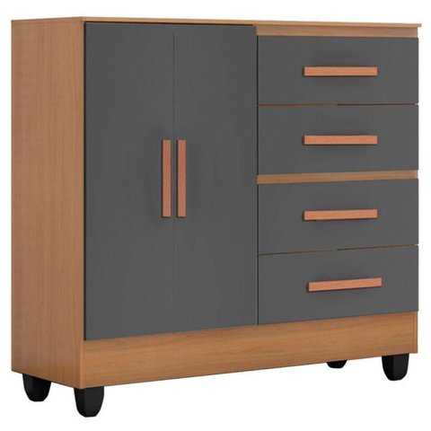 Cômoda Lite 4 Gavetas 2 Portas Nature Cinza – Móveis Leão