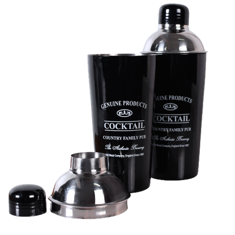 Kit Coqueteleira e Bandeja Redonda Classic Black 25x7 Aço Galvanizado Bene Casa