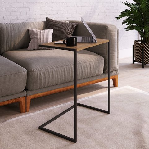 Mesa Lateral Estrutura em Aço 58cm 27886 Steel Quadra Artesano - Preto