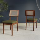 Ver imagem 5 de Conjunto Mesa de Jantar Redonda 4 Cadeiras Estofadas Encosto Tela 100% MDF Pinhão/Verde - Dalla Cost