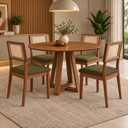 Ver imagem 1 de Conjunto Mesa de Jantar Redonda 4 Cadeiras Estofadas Encosto Tela 100% MDF Pinhão/Verde - Dalla Cost