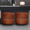 Ver imagem 2 de Kit 2 Puff Decorativo Redondo Drum de Couro Caramelo - PR Móveis