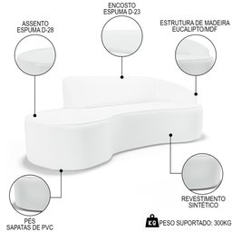 Sofá Living 3 Lugares 210cm Braço Direito Mozart D06 Sintético Branco - Mpozenato - 3 Sofá Living 3 Lugares 210cm Braço Direito Mozart D06 Sintético Branco - Mpozenato - 3