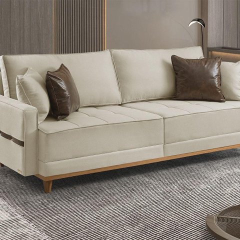 Sofá Fixo 6 Lugares M-203 2,60m Estofados Martins Creme