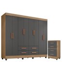 Ver imagem 1 de Guarda Roupa Casal Porto com Cômoda Lite 4 Gavetas Nature Cinza – Móveis Leão