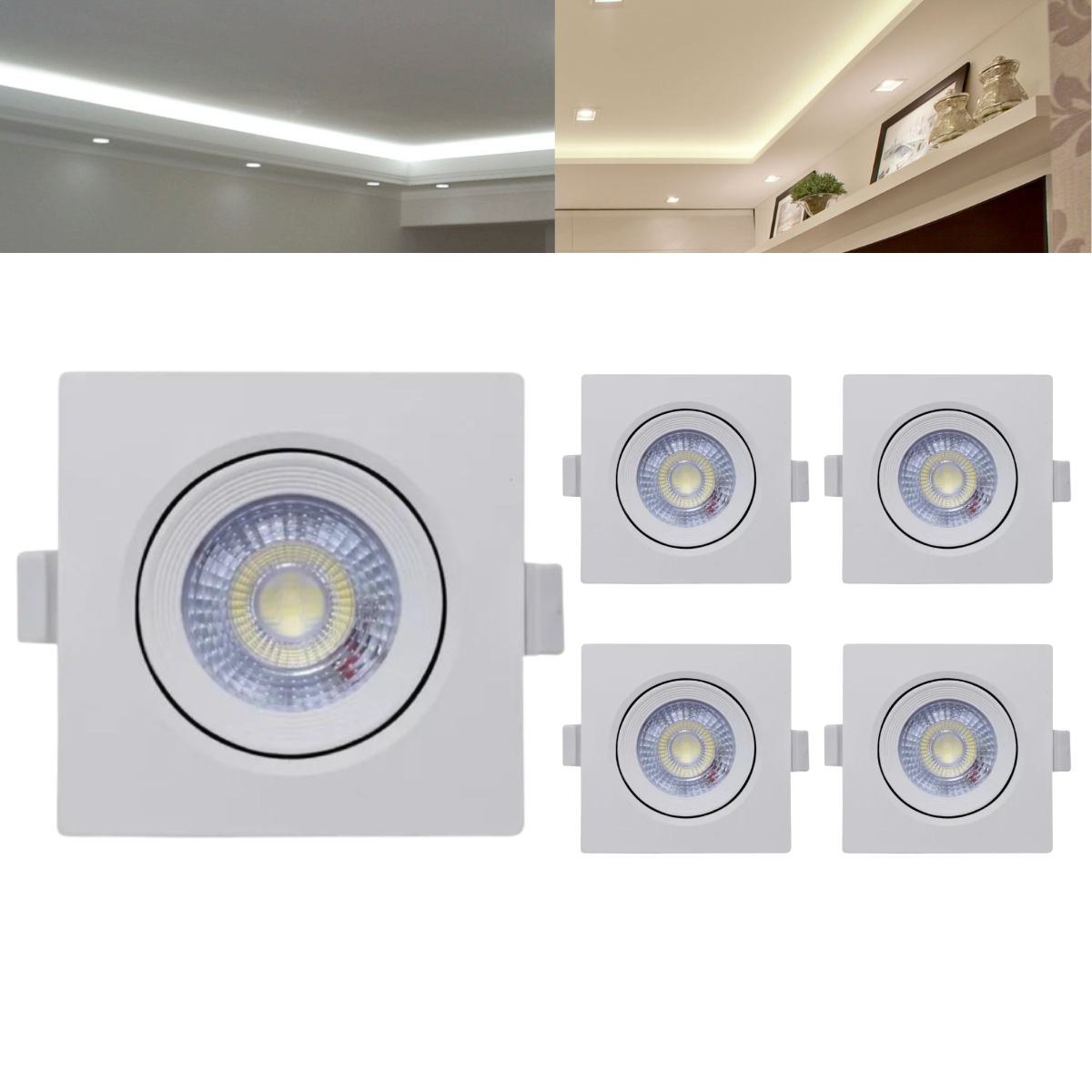 Kit 5 Mini Luminária Led Spot SMD Quadrado De 3w (Branco) De Teto Com Facho Foco De Luz Direcionável
