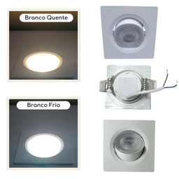 Kit 5 Mini Luminária Led Spot SMD Quadrado De 3w (Branco) De Teto Com Facho Foco De Luz Direcionável - 3