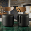 Ver imagem 1 de Poltrona Orgânica Redonda Courino Preto Encosto Madeira Curvo Design Escandinavo Sala Quarto Hall