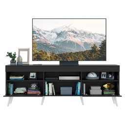 Rack TV 65" Retrô com Espelho 2 Portas Paris Multimóveis V3332 Preto/Branco - 5