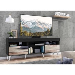 Rack TV 65" Retrô com Espelho 2 Portas Paris Multimóveis V3332 Preto/Branco - 7