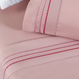 Jogo de Lençol Casal Yara Bordado 4 Peças Rosa