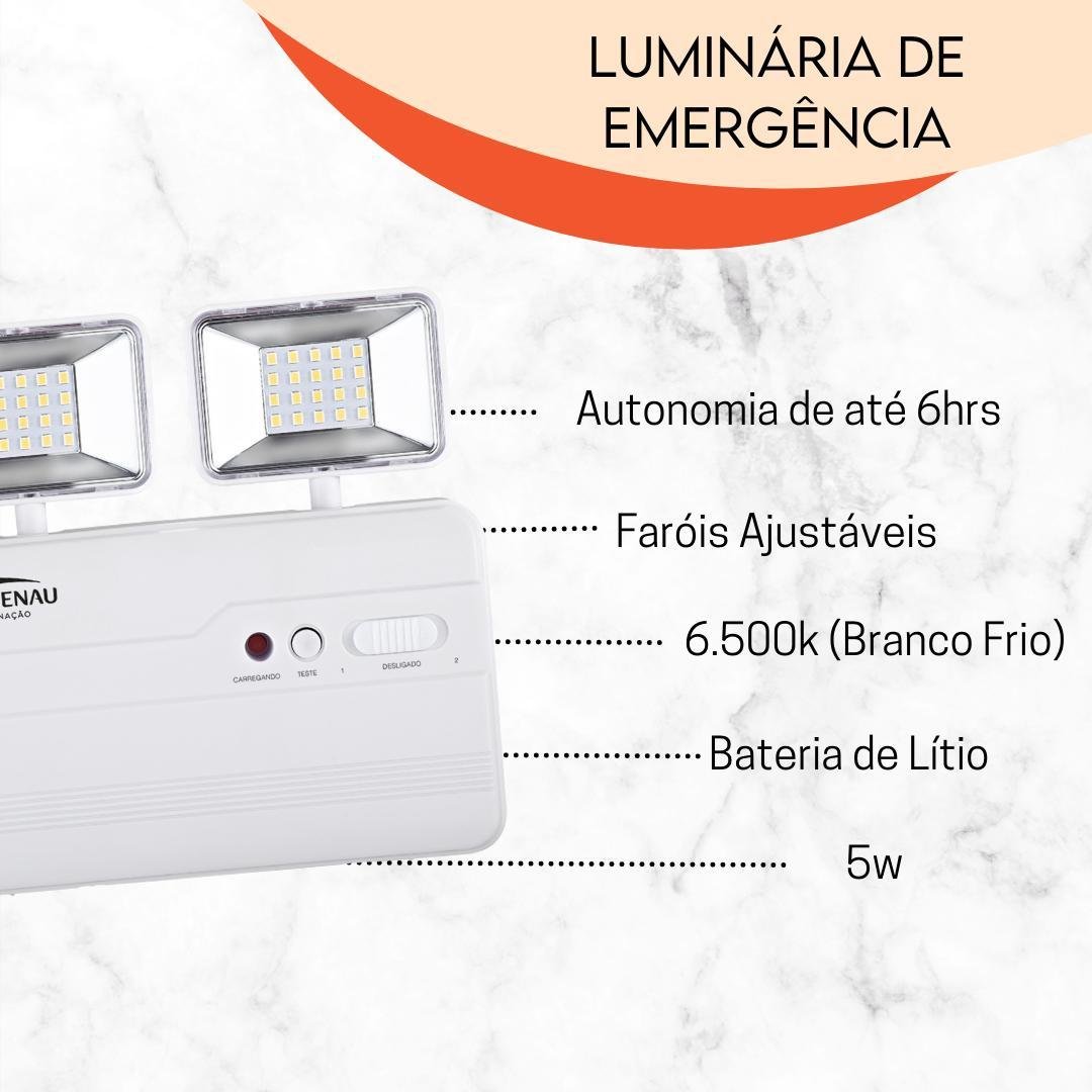 Luminária de Emergência Led com 2 Faróis 5w Bi-volt - 2