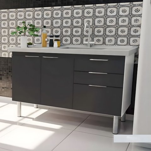 Gabinete Cozinha 114cm Armário 3 Gavetas 2 Portas Multiuso: Grafite