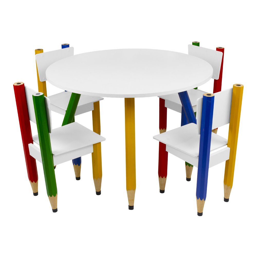 Kit para Quarto Infantil Mesa Redonda com Pé Lápis e 4 Cadeiras Pé Lápis - 1