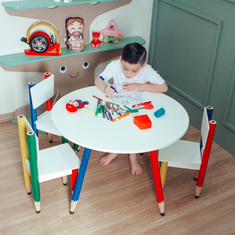 Kit para Quarto Infantil Mesa Redonda com Pé Lápis e 4 Cadeiras Pé Lápis - 2