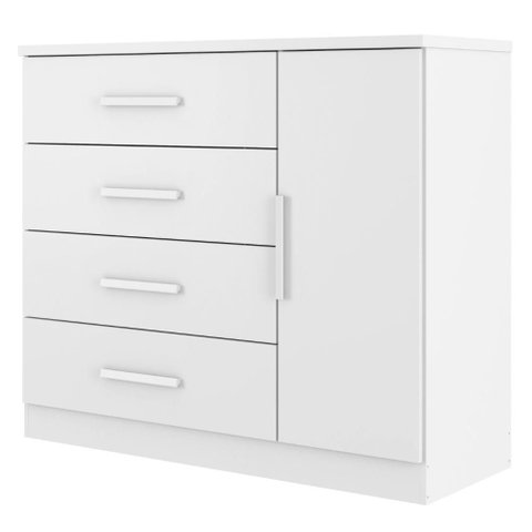 Comoda 4 Gavetas 1 Porta Novage 115 cm Branco Absoluto Zanz