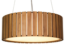 Ver imagem 1 de Pendente Redondo Mdf Ripado 50cm – Madeira Amêndola, Bivolt